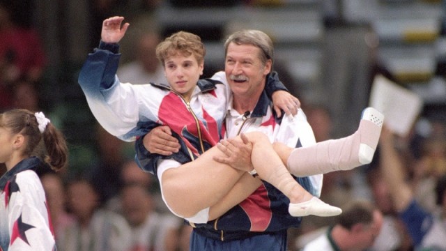 USA Coach Bela Karolyi and Kerri Strug, 1996 Summer Olympics