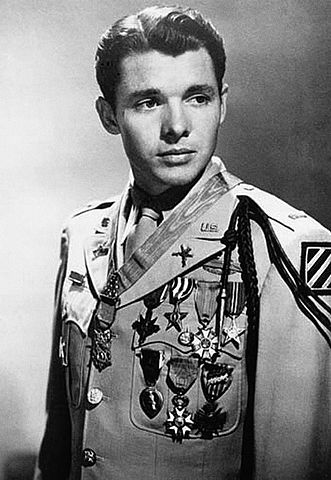 U. S. Army publicity photo taken after Murphy's 1948 trip to Paris to receive the Chevalier légion d'honneur and Croix de guerre with palm