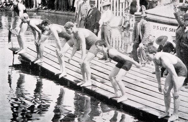In Paris 1900, swimming took place on the Seine and included an obstacle race and one where the point was to swim the whole distance under water.