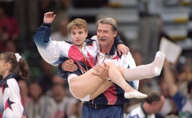 USA Coach Bela Karolyi and Kerri Strug, 1996 Summer Olympics