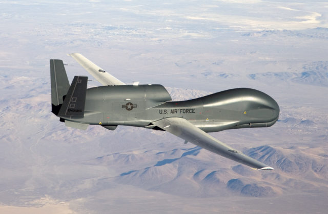 An RQ-4 Global Hawk unmanned aircraft like the one shown is currently flying non-military mapping missions over South, Central America and the Caribbean at the request of partner nations in the region. (U.S. Air Force photo/Bobbi Zapka)